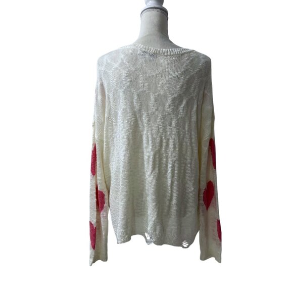 Blakeley Lightweight Loose Knit Sweater With Pink Hearts Distressed Hemline XL - Picture 2 of 10